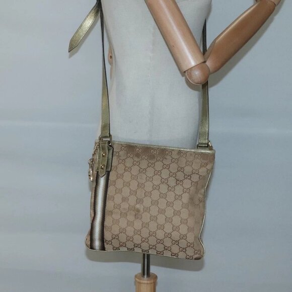 GUCCI GG Canvas Sherry Line Shoulder Bag Beige Black - Picture 1 of 16